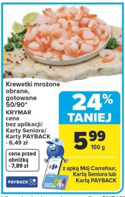 Krewetki mrożone obrane, gotowane 50/90+ promocja w Carrefour