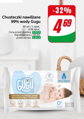 Chusteczki nawilżane Gugu 99% wody promocja w Dino