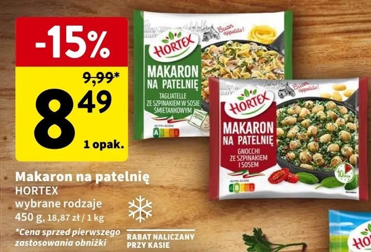 Makaron na patelnię tagliatelle z sosem szpinakowym Hortex promocja w Intermarche