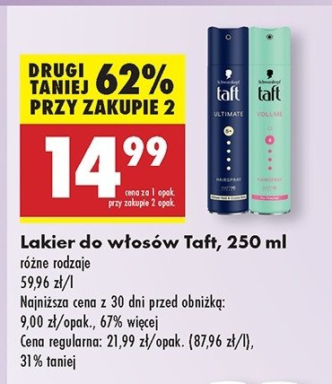 Lakier do włosów ultra strong Taft volume promocja