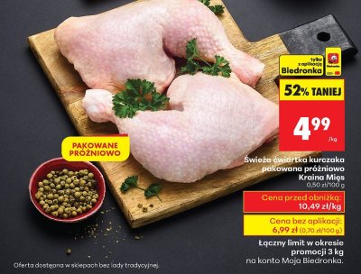 Świeża ćwiartka kurczaka pakowana próżniowo Kraina Mięs promocja w Biedronka