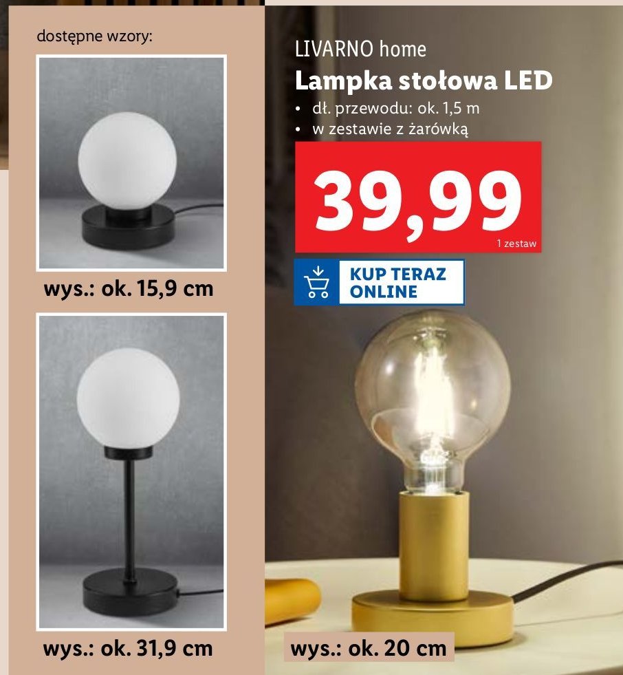 Lampka stołowa led 20 cm LIVARNO HOME promocja w Lidl