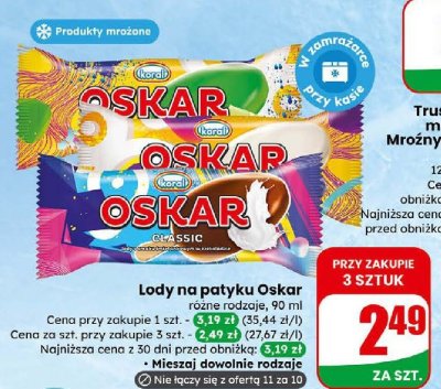 Lody na patyku Oskar różne rodzaje promocja w Dino