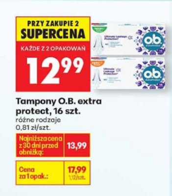 Tampony O.B. extra protect, 16 szt., różne rodzaje promocja w Biedronka
