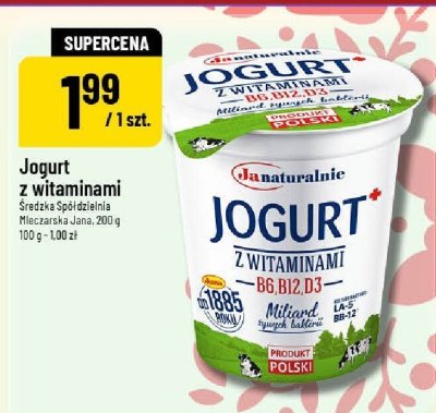 Jogurt z witaminami Średnia Spółdzielnia Mleczarska Jana, 200 g promocja w POLOmarket