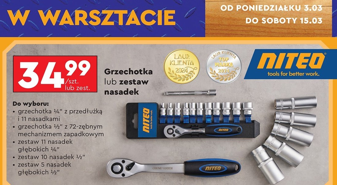 Zestaw nasadek 1/2 Niteo tools promocja w Biedronka