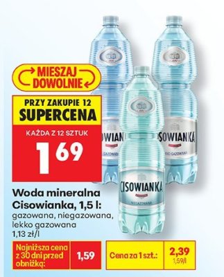 Woda mineralna Cisowianka, 1,5 l gazowana promocja w Biedronka