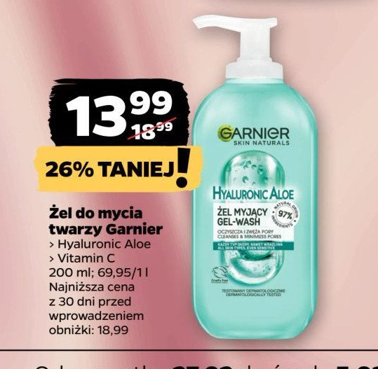 Żel do mycia twarzy Garnier hyaluronic aloe jelly promocja w Netto