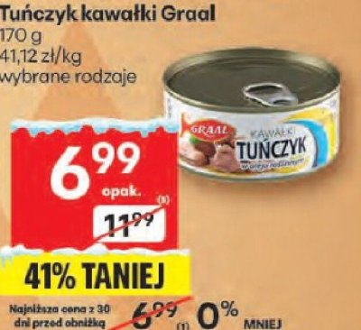 Tuńczyk kawałki Graal wybrane rodzaje promocja w Delikatesy Centrum