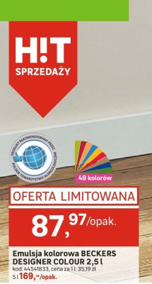 Emulsja kolorowa BECKERS DESIGNER COLOUR 2,5 l promocja w Leroy Merlin