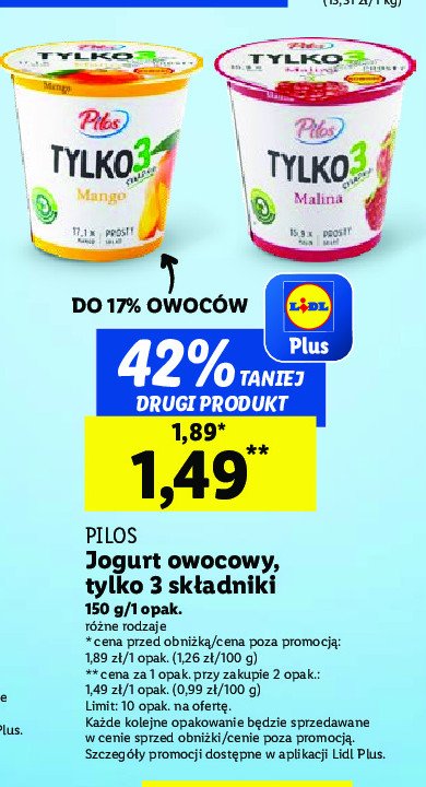 Jogurt malina Pilos tylko 3 składniki promocja