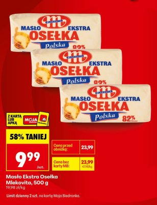 Masło Ekstra Osełka Mlekovita 82% promocja w Biedronka