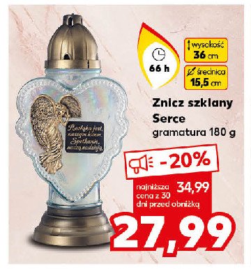 Znicz szklany serce 66h promocja w Kaufland