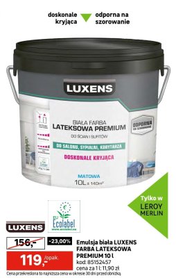 Farba Emulsja biała LUXENS FARBA LATEKSOWA PREMIUM 10 l promocja w Leroy Merlin
