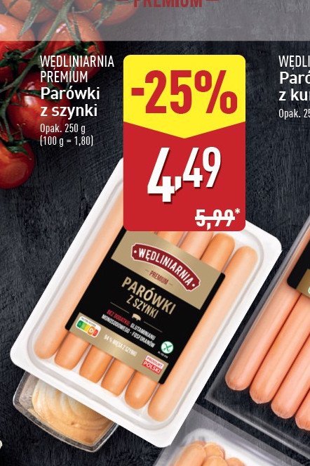 Parówki z szynki Wędliniarnia premium promocja w Aldi