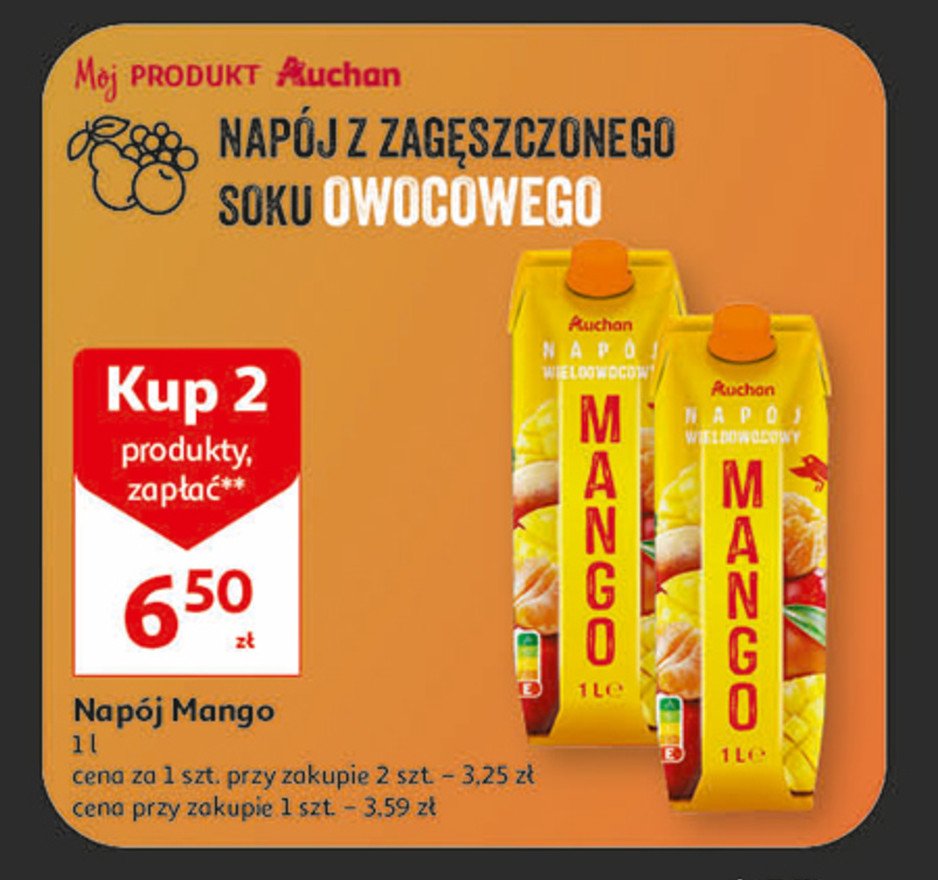 Napój mango Auchan różnorodne (logo czerwone) promocja