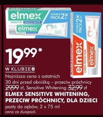 Pasty ELMEX SENSITIVE WHITENING, PRZECIW PRÓCHNICY, DLA DZIECI pasty do zębów 2 x 75 ml promocja w Super-Pharm