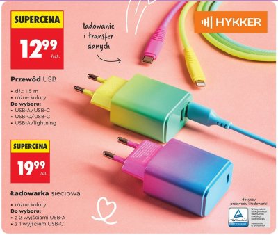 Ładowarka sieciowa HYKKER z 2 wyjściami USB-A promocja w Biedronka