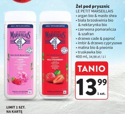 Żel pod prysznic LE PETIT MARSEILLAIS malina bio & piwonia 400ml promocja w Intermarche