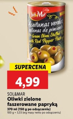Oliwki zielone z farszem paprykowym Sol&mar promocja