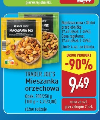 Mieszanka orzechów macadamia mix Trader joe's promocja w Aldi