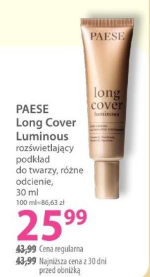Podkład do twarzy PAESE Long Cover Luminous rozświetlający różne odcienie promocja w Hebe