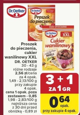 Proszek do pieczenia, cukier waniliowy XXL DR. OETKER 30 - 43 g różne rodzaje promocja w Carrefour