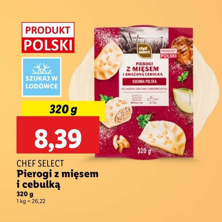 Pierogi z mięsem i smażoną cebulką Chef select promocja w Lidl