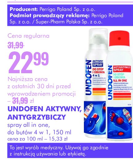 Spray antygrzybiczny do stóp i obuwia Undofen all in one promocja