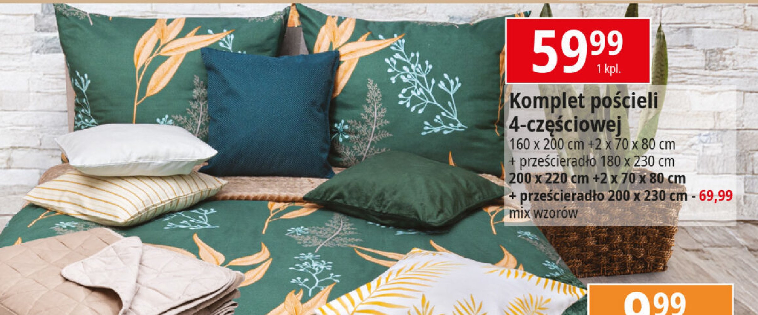 Komplet pościeli 200 x 220 + 2 x 70 x 80 + prześcieradło 200 x 230 cm promocja