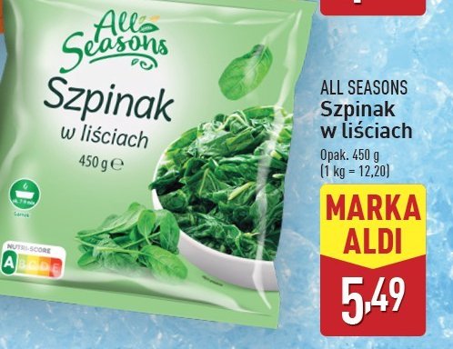 Szpinak w liściach All seasons promocja w Aldi