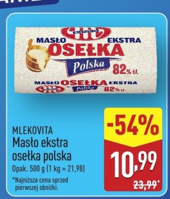 Masło ekstra osełka polska MLEKOVITA promocja w Aldi