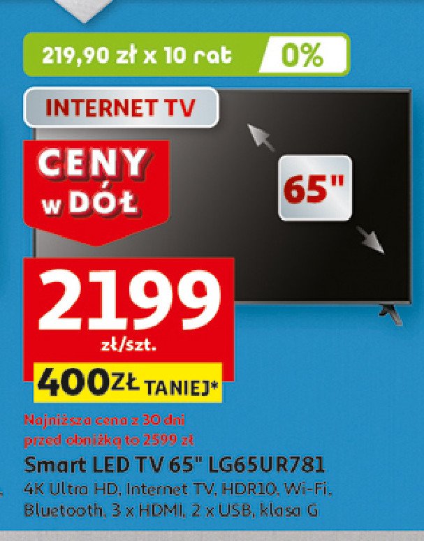 Telewizor led 65" 65ur781 Lg promocja w Auchan