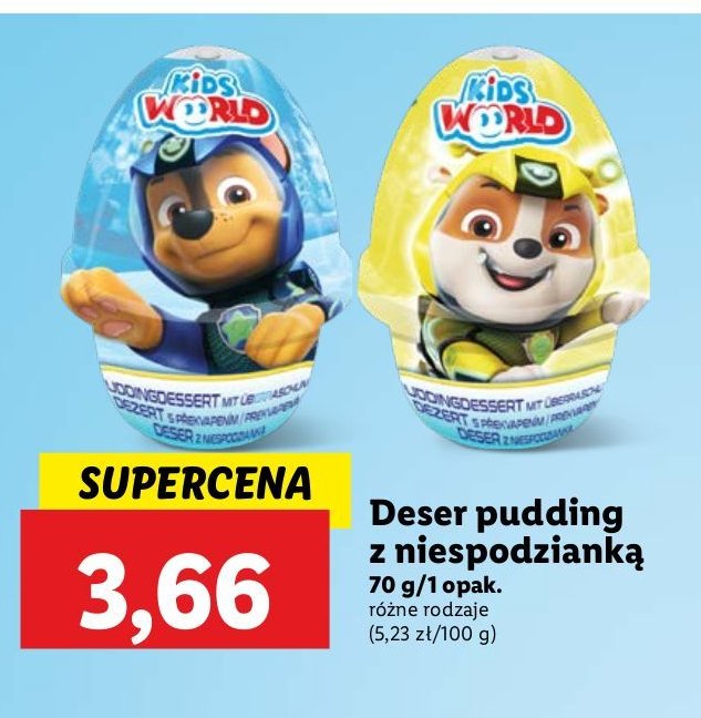 Deser pudding z niespodzianką psi patrol KIDS WORLD promocja