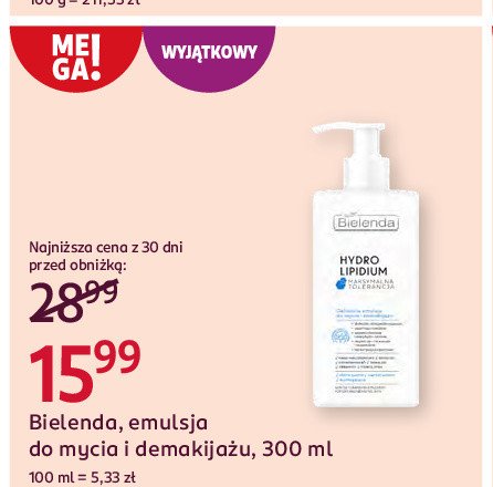 Delikatna emulsja do mycia i demakijażu Bielenda hydro lipidium promocja w Rossmann