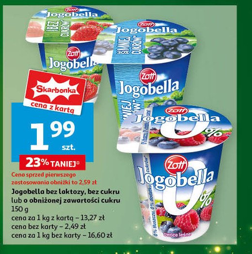 Jogurt truskawkowy bez laktozy Zott jogobella promocja w Auchan