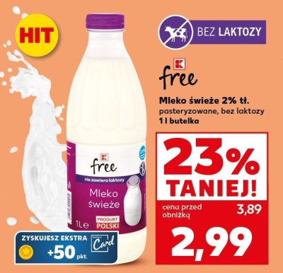 Mleko świeże 2% tł. pasteryzowane, bez laktozy promocja w Kaufland