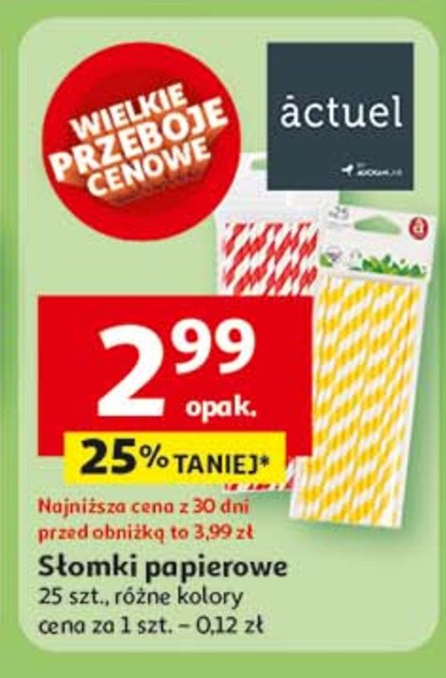 Słomki papierowe Actuel promocja w Auchan