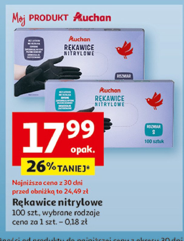 Rękawice nitrylowe rozm. m Auchan różnorodne (logo czerwone) promocja w Auchan