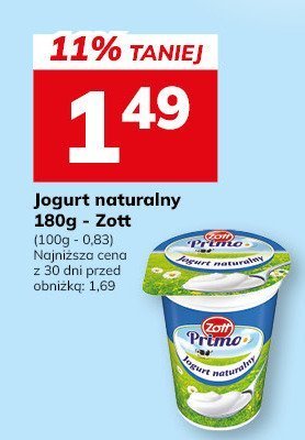 Jogurt naturalny 180g - Zott promocja w Hitpol