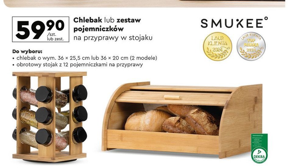 Chlebak bambusowy 36 x 25.5 x 18 cm Smukee kitchen promocja