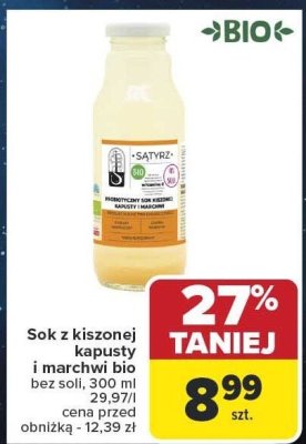 Sok z kiszonej kapusty i marchwi bio bez soli 300 ml promocja w Carrefour