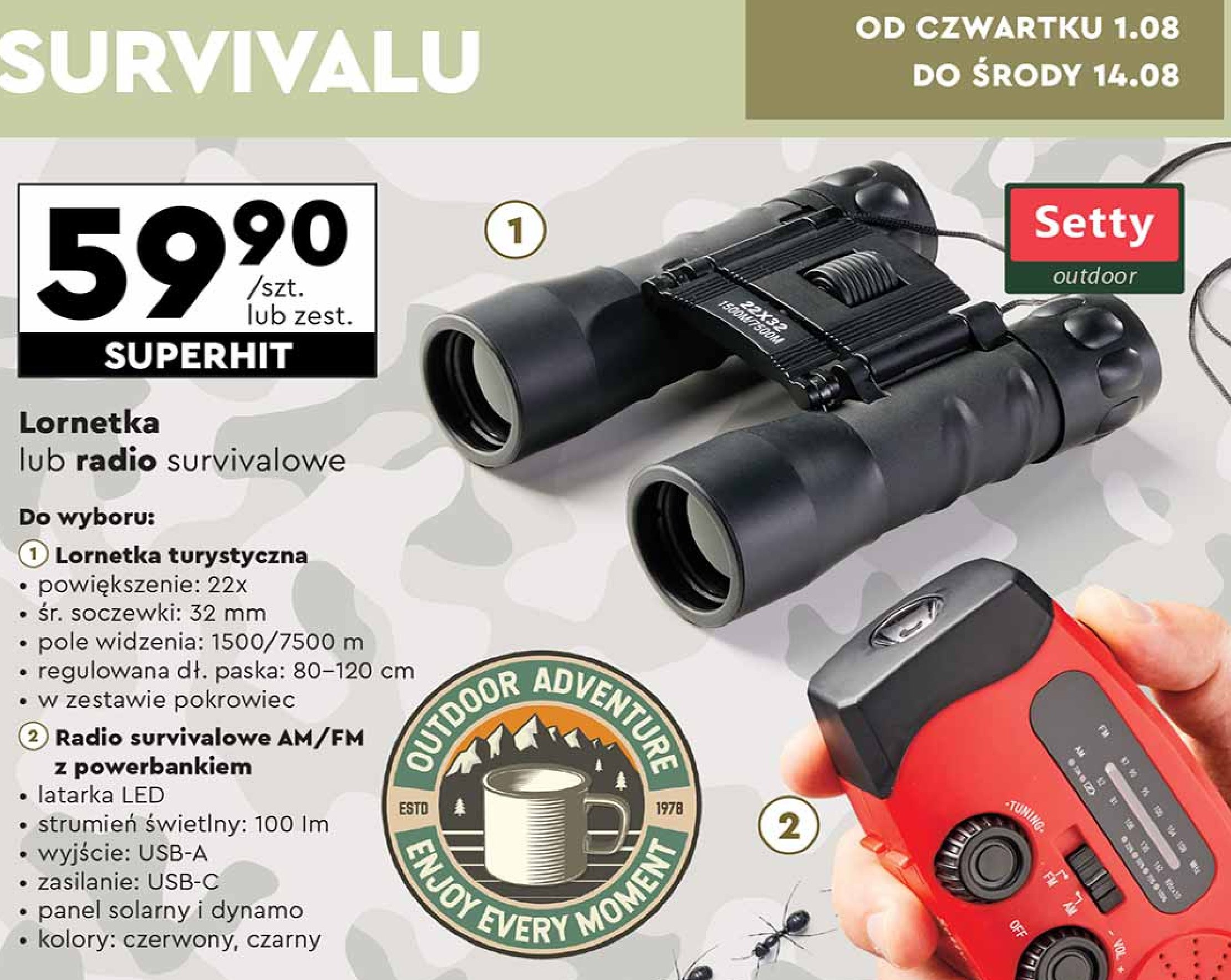 Radio survivalowe z powerbankiem czerwone Setty promocja