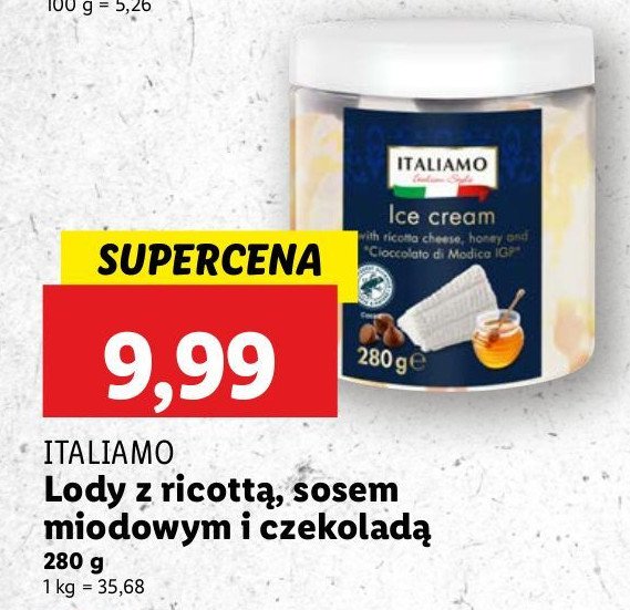 Lody z ricottą sosem miodowym i czekoladą Italiamo promocja