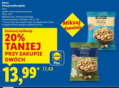 Pistacje kalifornijskie prażone bez soli  250g promocja w Lidl