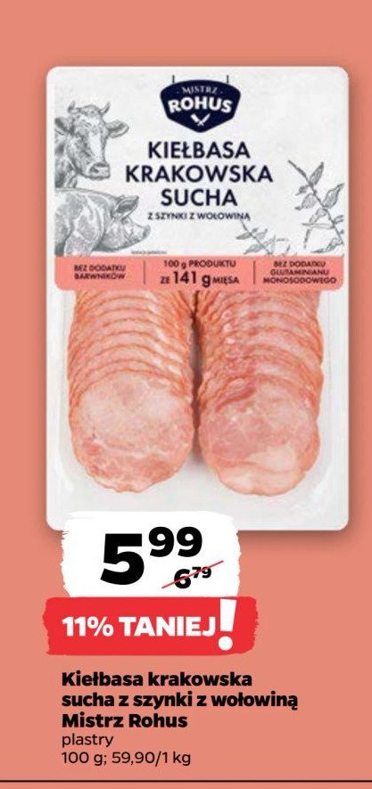 Kiełbasa krakowska sucha Mistrz rohus promocja w Netto