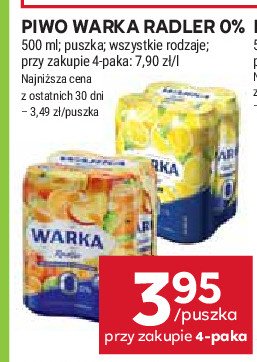 Piwo Warka radler brzoskwinia z mandarynką 0% promocja