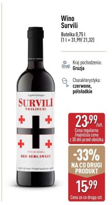 Wino Surviti Tibilisuri czerwone półsłodkie promocja w Aldi