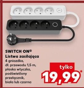 Listwa zasilająca 4-gniazdkowa 1.5 m czarna Switch on promocja w Kaufland