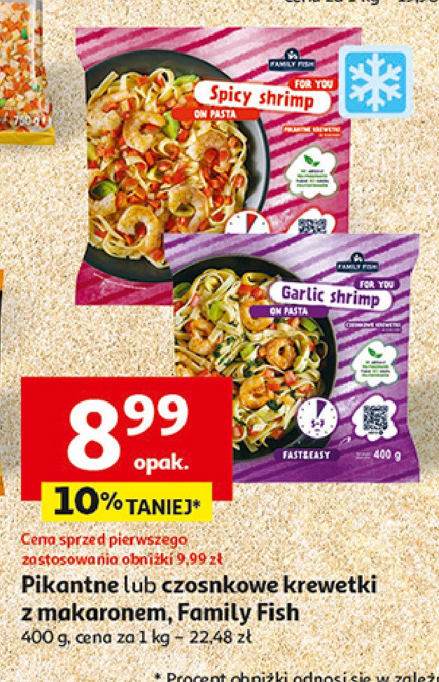 Krewetki czosnkowe na makaronie Family fish promocja